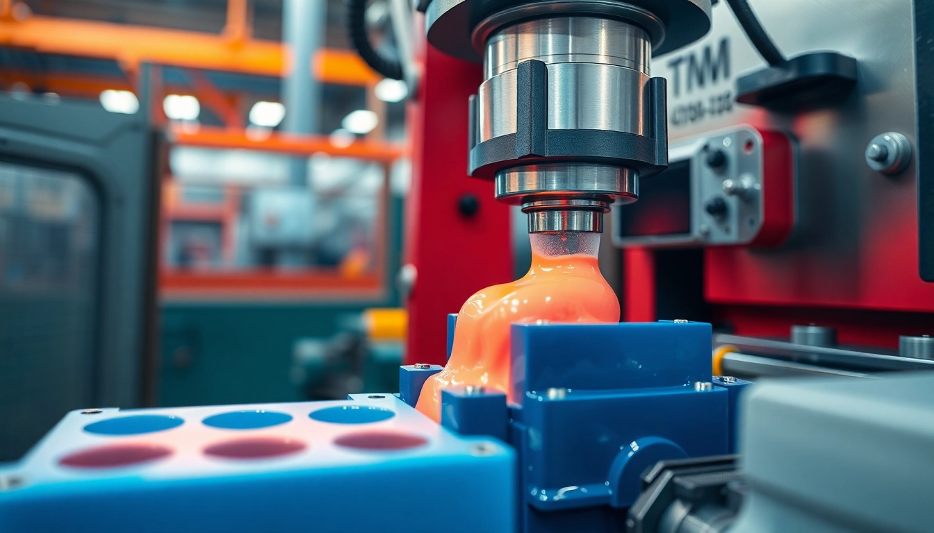 Detailed view of the injection molding process showcasing a machine injecting molten material.