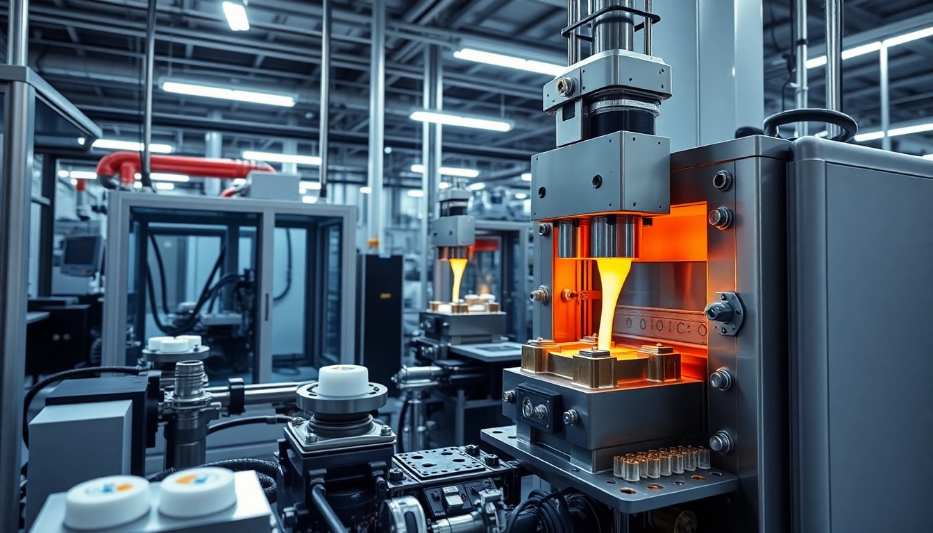 Manufacture of plastic parts through advanced injection molding techniques in a modern facility.